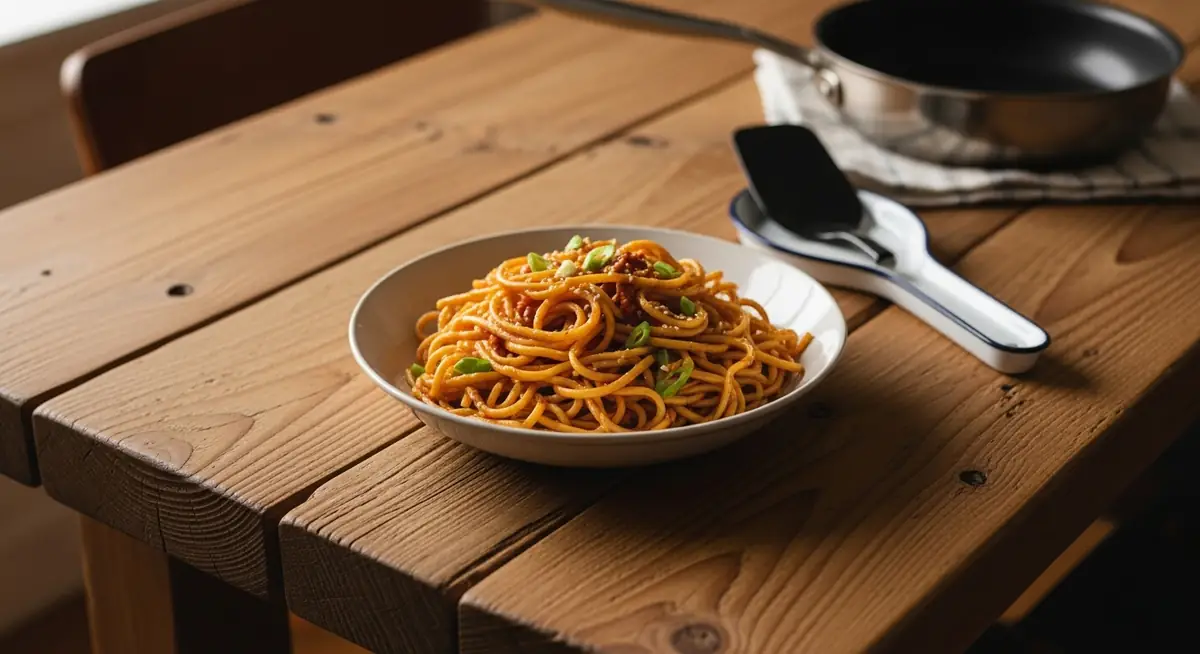 20 Minute Red Curry Basil Garlic Oil Noodles