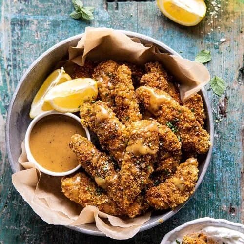 Baked Spicy Ranch Chicken Fingers with Honey Mustard