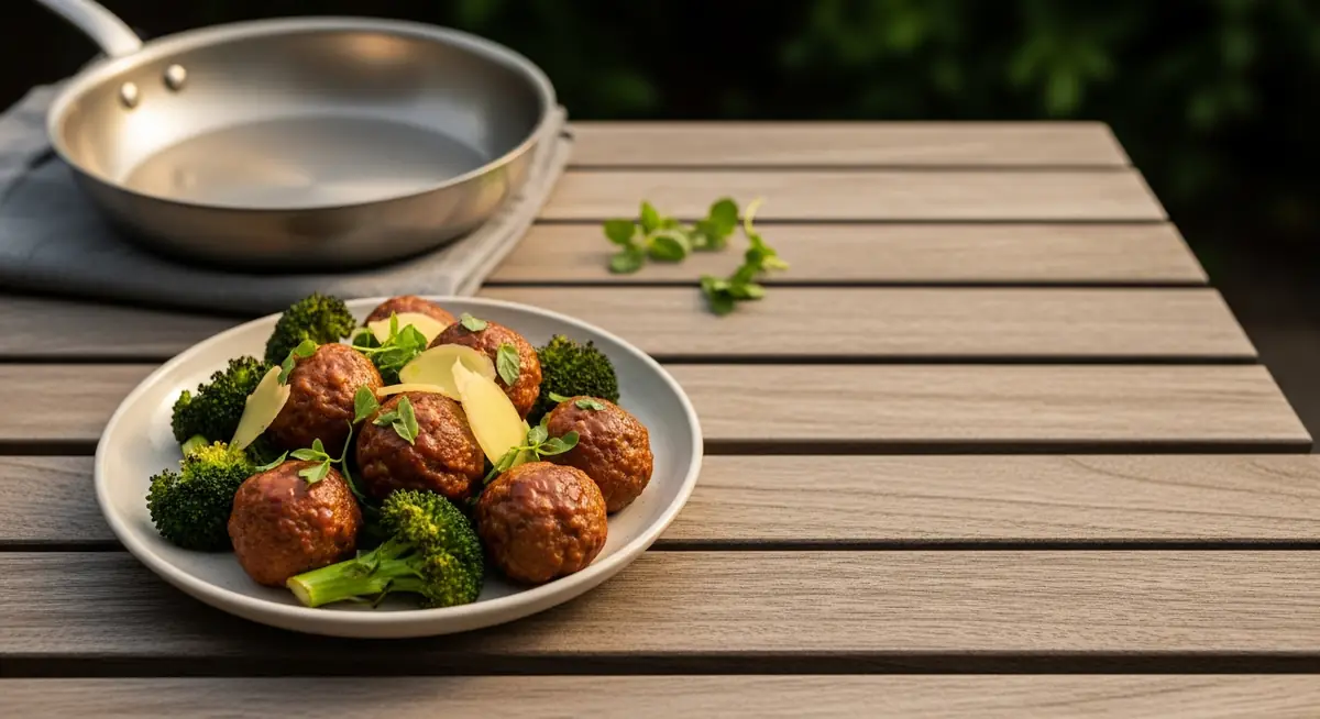 Baked Teriyaki Meatballs with Roasted Broccoli
