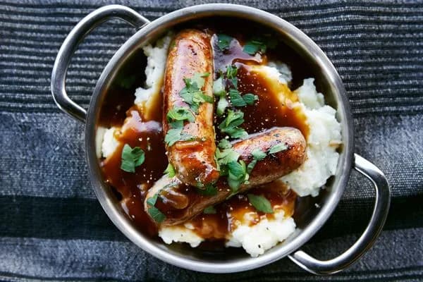 Bangers and Mash with Onion Gravy
