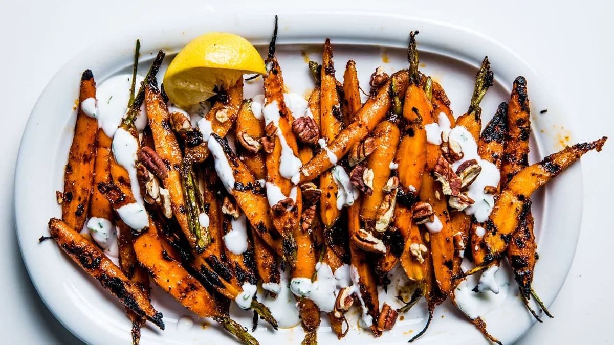 Barbecue Carrots with Yogurt and Pecans