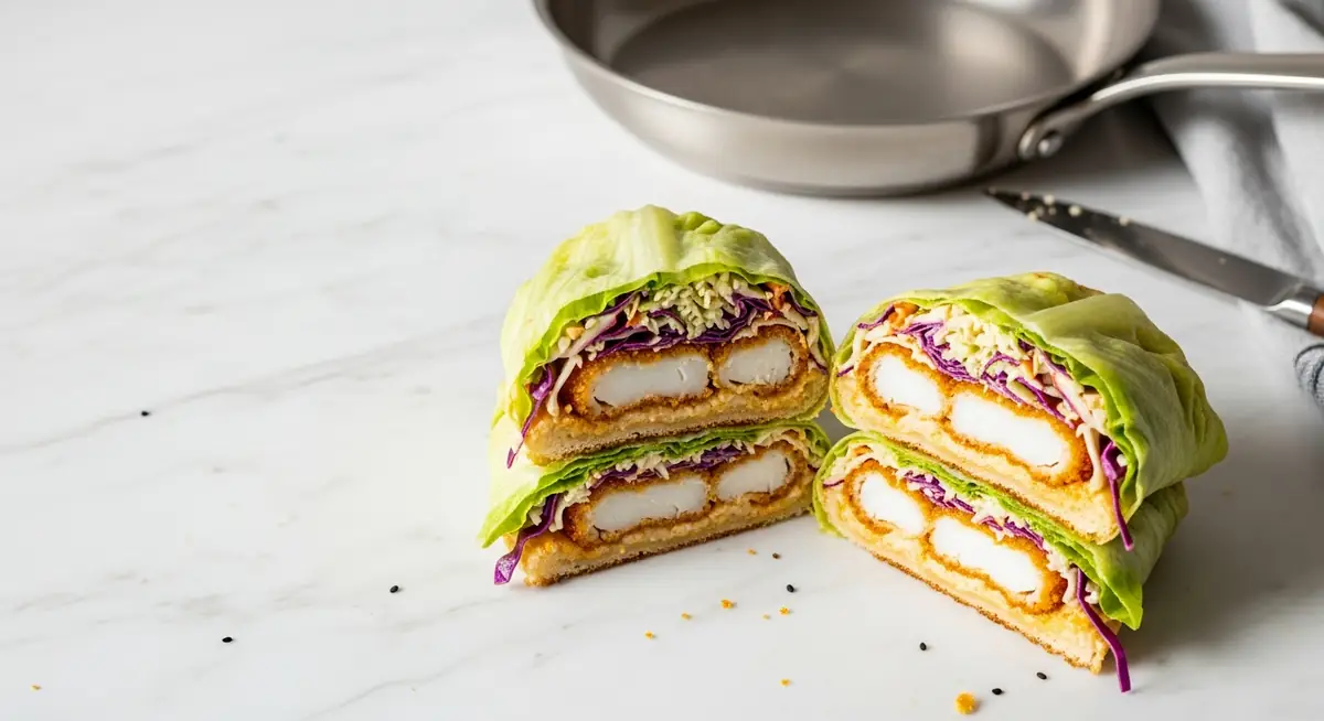 Beer Battered Cod Lettuce Wraps with Toasted Sesame Slaw