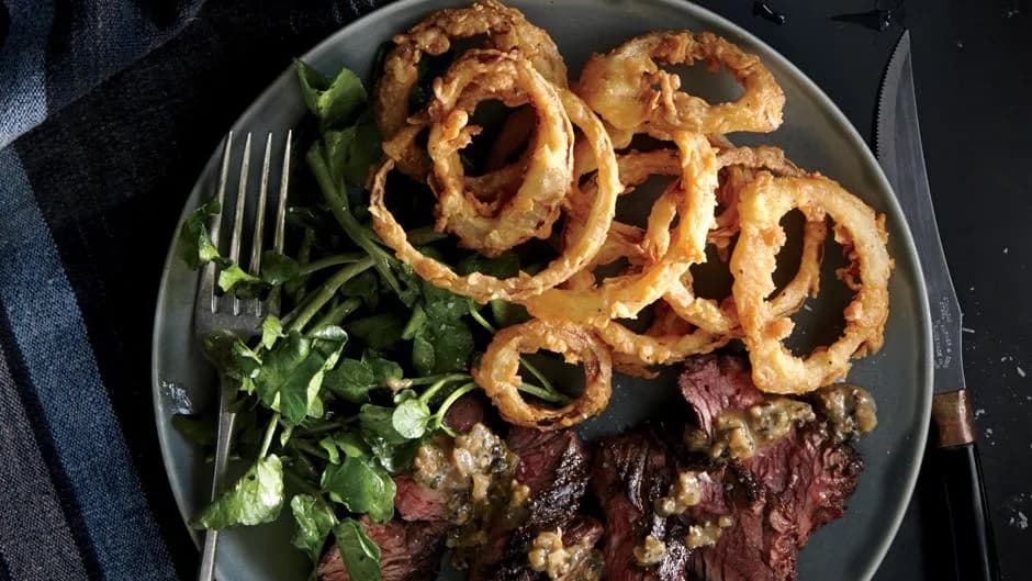 Bistro Steak with Buttermilk Onion Rings