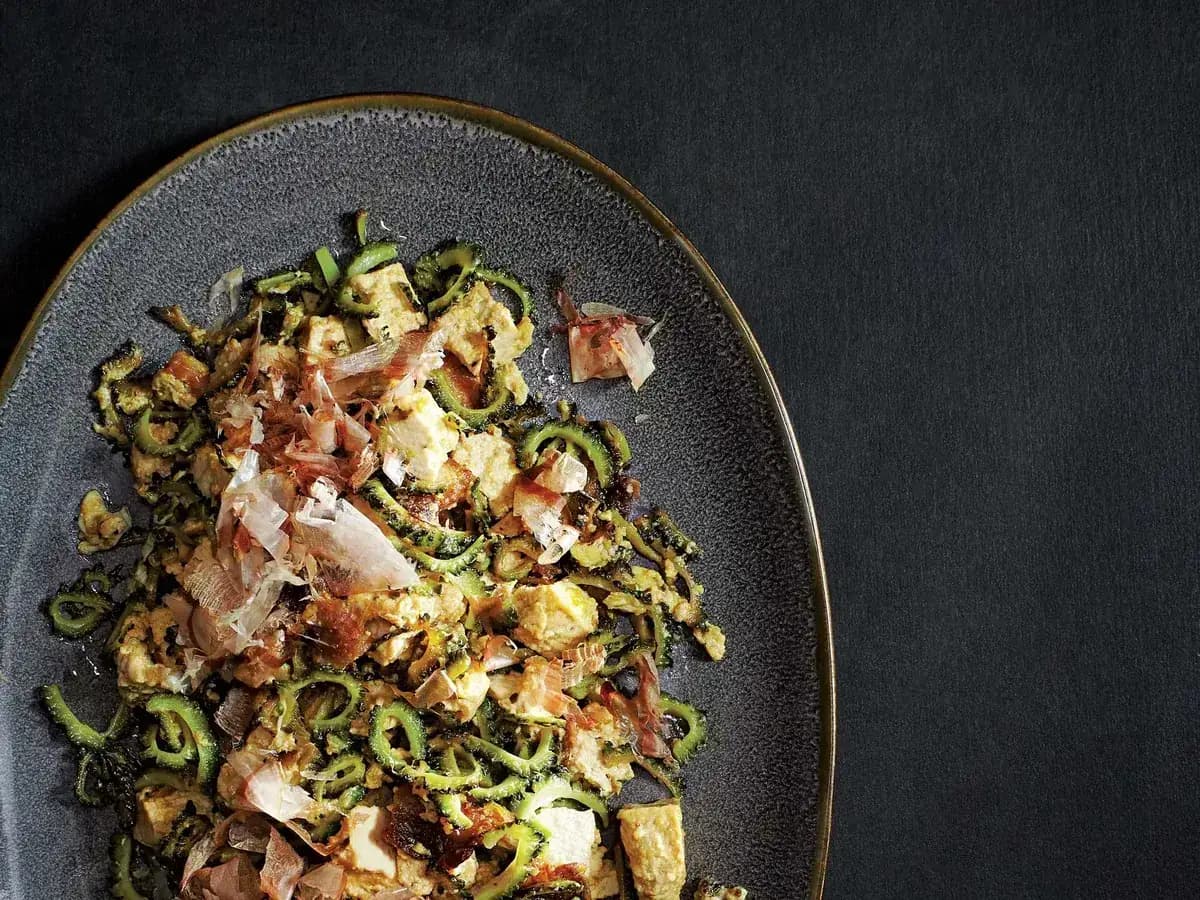 Bitter Melon and Tofu Stir-Fry with Pork Belly and Eggs (Goya Champuru)