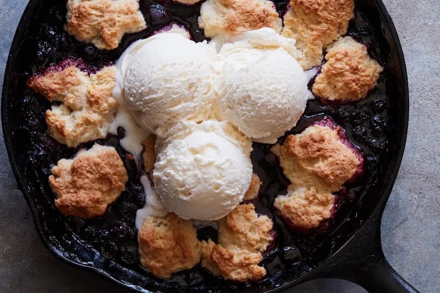 Blueberry Skillet Cobbler with Ice Cream