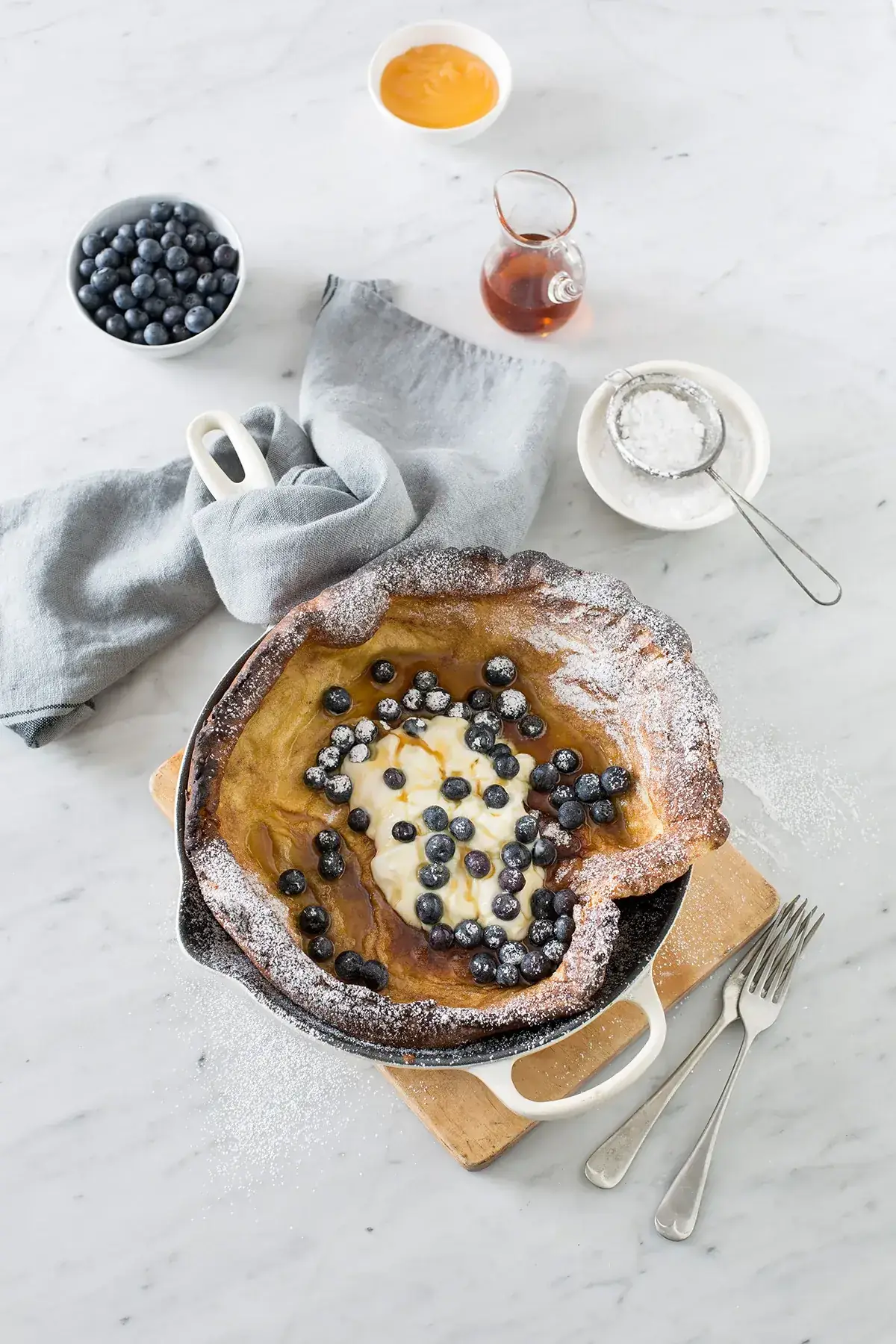 Brown Butter Dutch Baby Pancake with Blueberries & Lemon