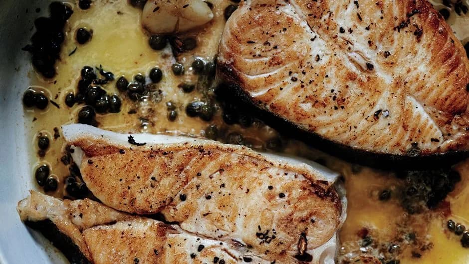 Butter-Basted Halibut Steaks with Capers
