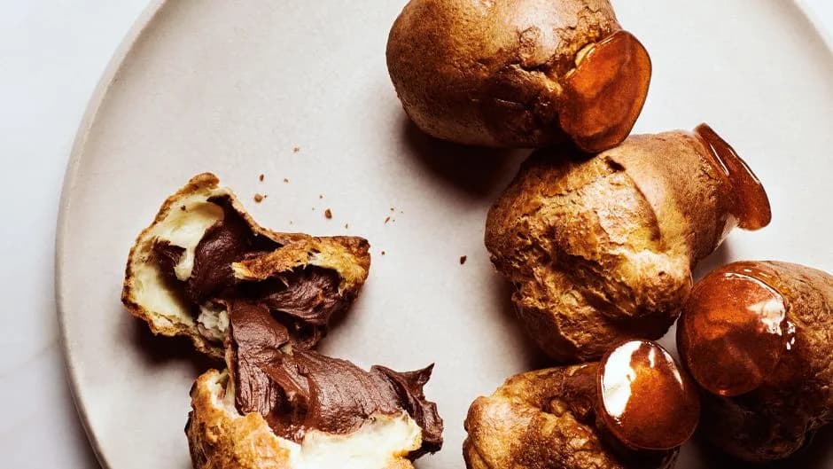 Caramel-Dipped Popovers with Chocolate Mousse