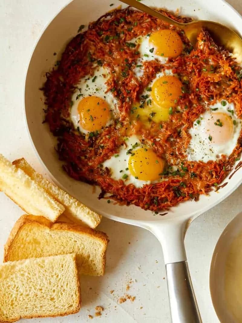 Cheesy Skillet Sweet Potato Hash Browns and Eggs