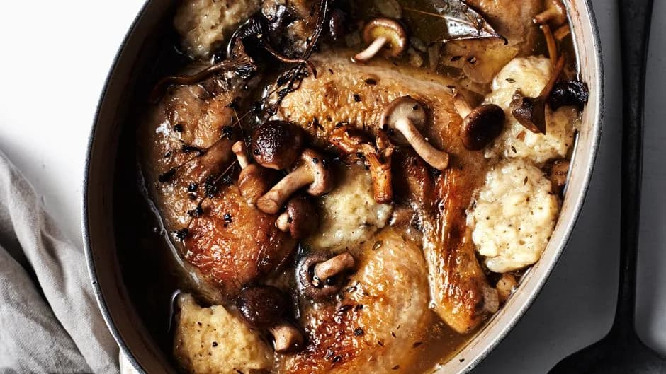 Chicken and Dumplings with Mushrooms