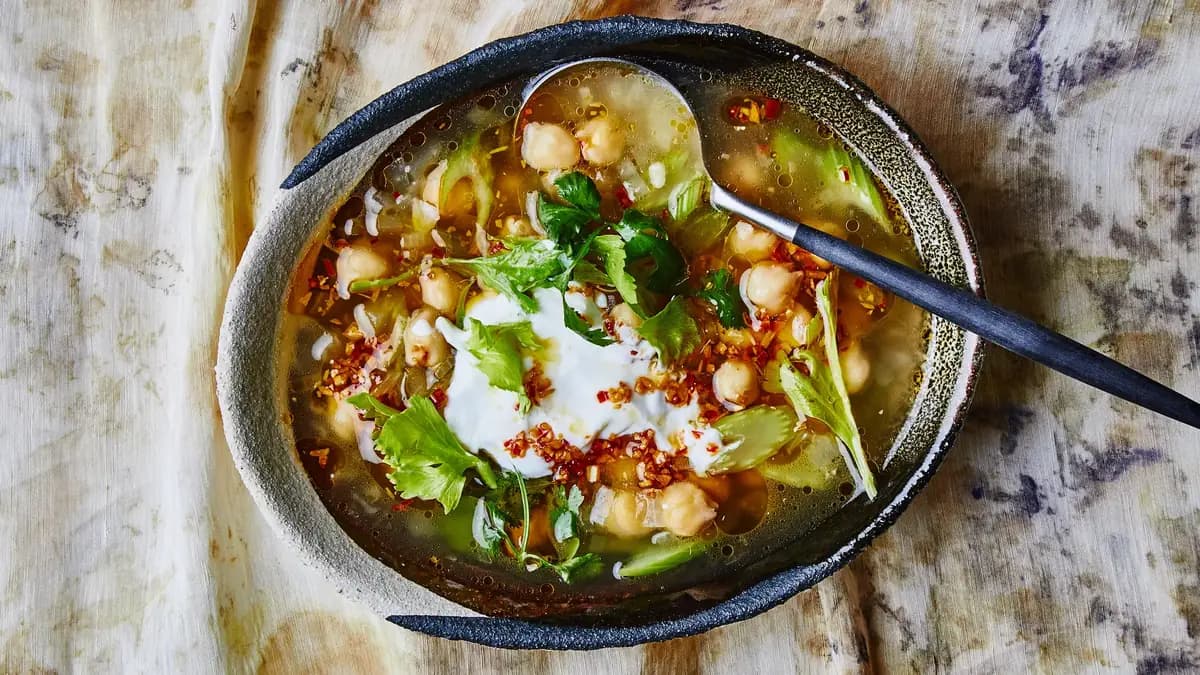 Chickpea and Celery Soup with Chile-Garlic Oil