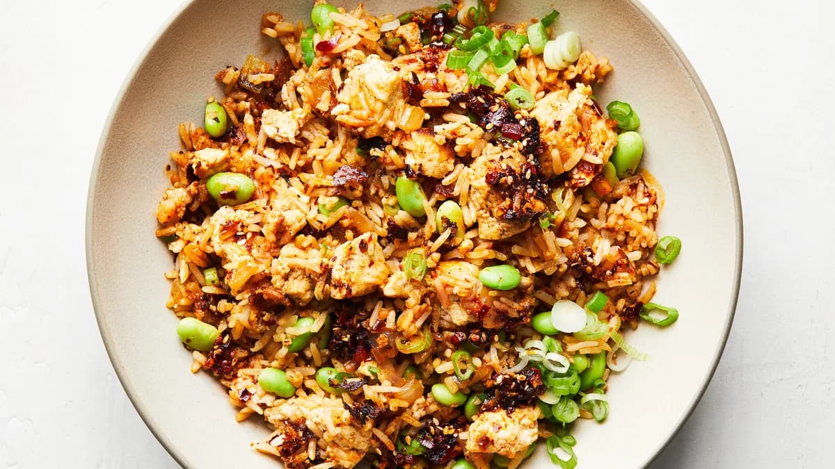 Chile Crisp Fried Rice with Tofu and Edamame