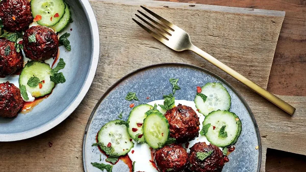 Chile-Cumin Lamb Meatballs with Yogurt and Cucumber
