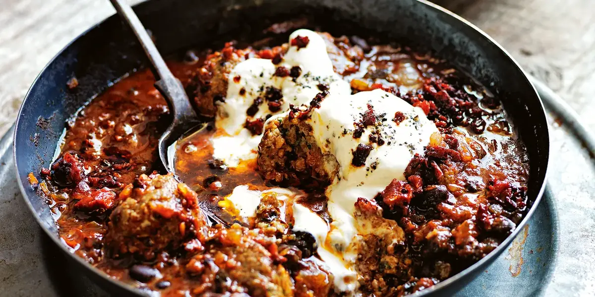 Chili Meatballs in Black Bean and Tomato Sauce