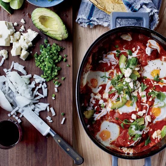 Chipotle-Braised Chicken Thighs with Poached Eggs