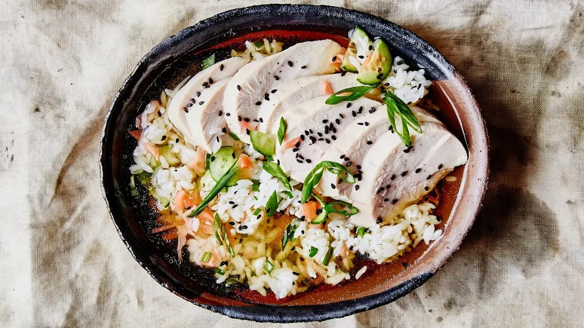 Confetti Rice with Chicken in Spicy Garlic Broth