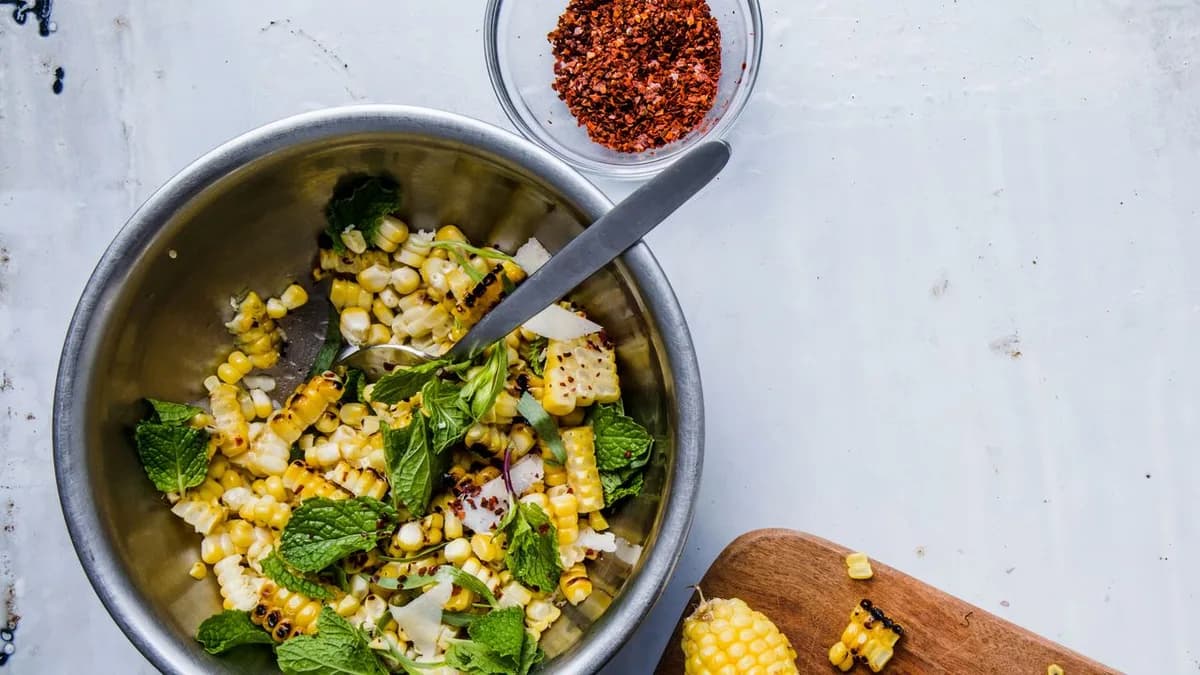 Corn Salad with Hazelnuts, Pecorino, and Mint