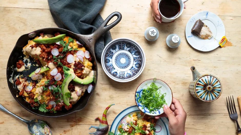 Cornmeal Biscuits with Chorizo Gravy and Scallions