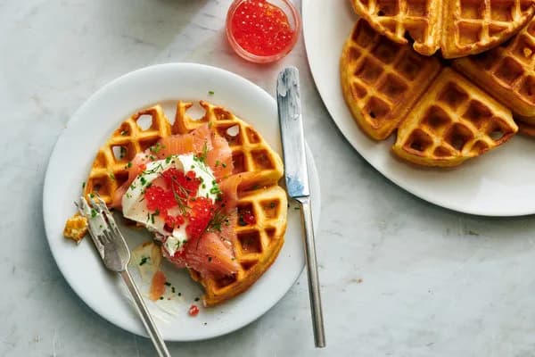 Cornmeal Waffles with Smoked Salmon