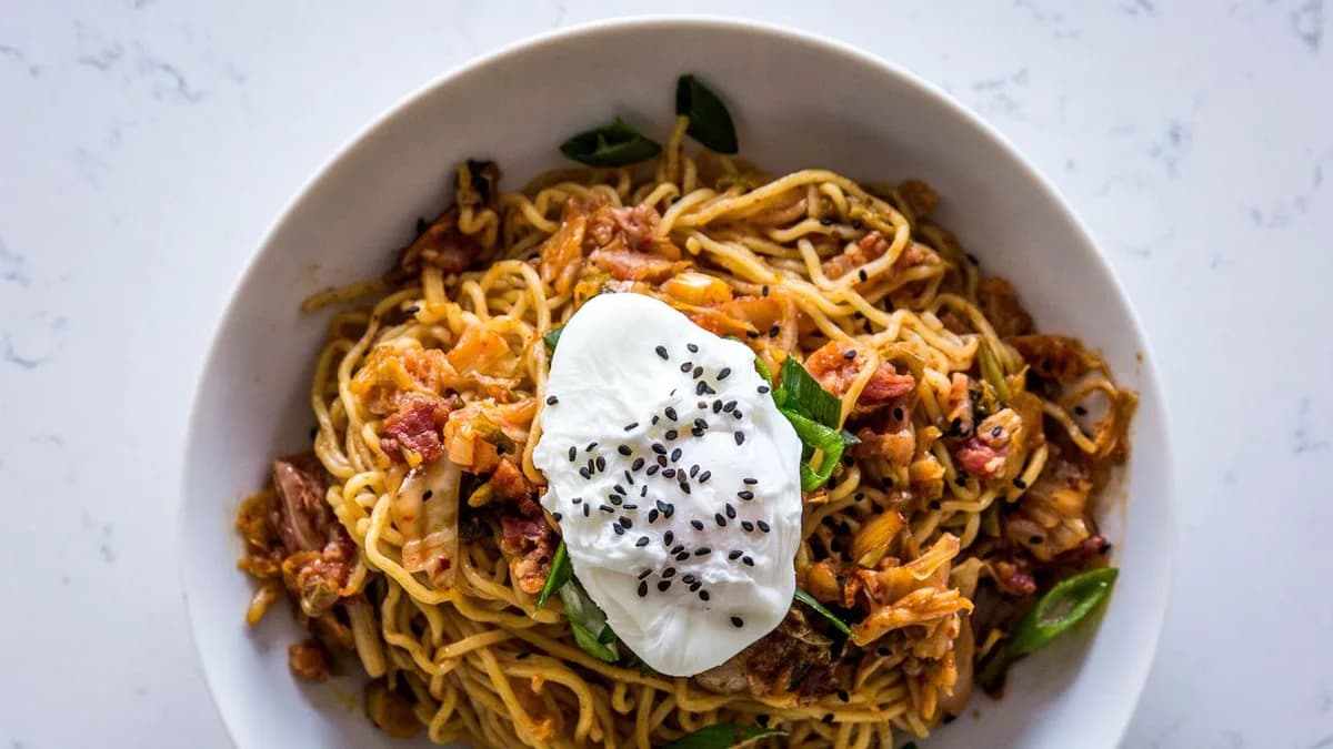 Crazy-Fast Ramen with Bacon, Egg, and Kimchi