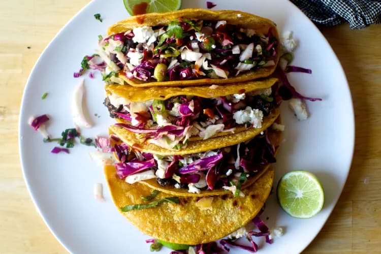 Crisp Black Bean Tacos with Feta and Cabbage Slaw