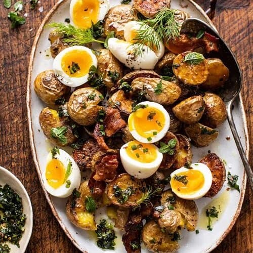 Crispy Breakfast Potatoes with Chili Garlic Oil and Herbs
