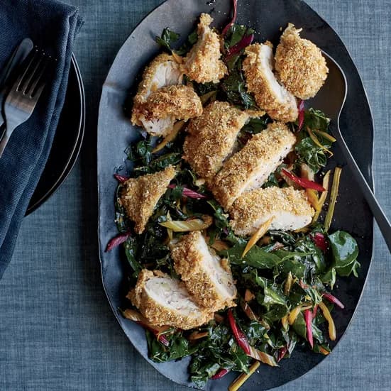 Crispy Chicken Cutlets with Swiss Chard