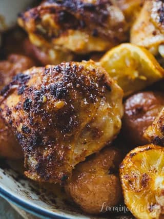 Crispy Chicken Thighs with Spice-Roasted Radishes