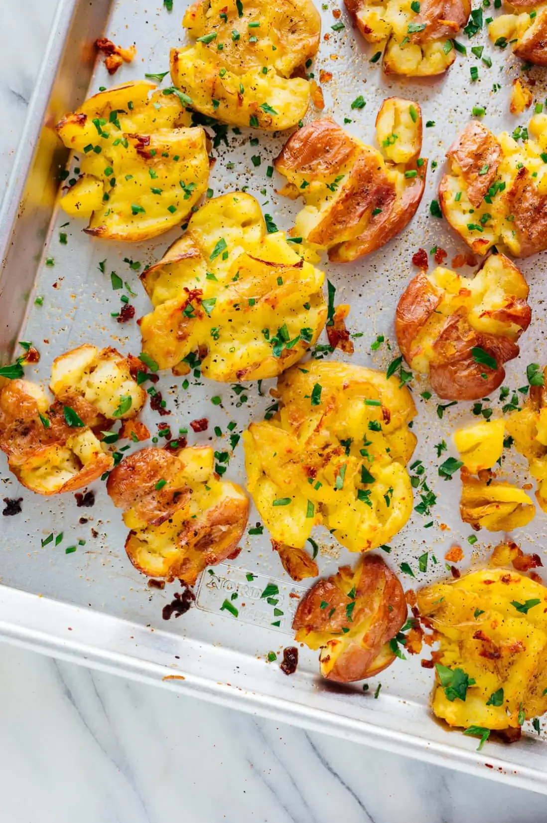 Crispy Smashed Potatoes with Fried Onions and Parsley