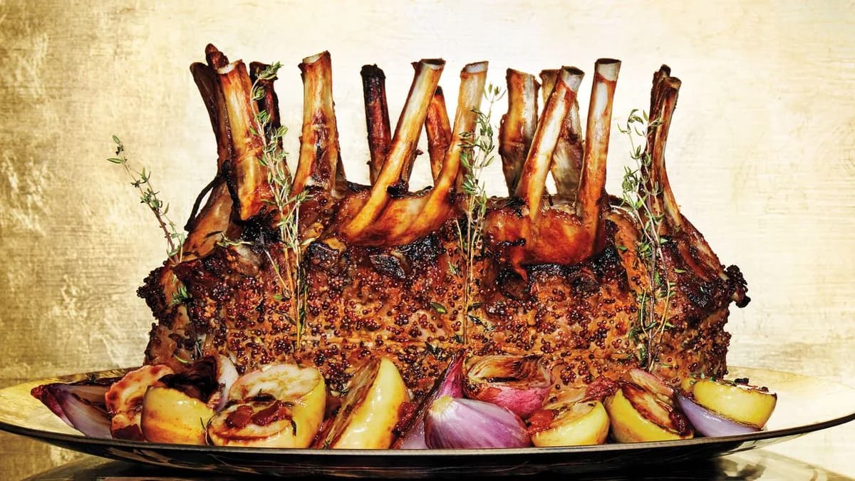 Crown Roast of Pork with Lady Apples and Shallots