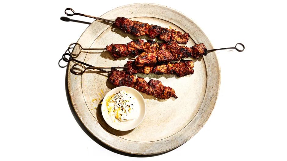 Cumin-Chile Lamb Kebabs with Garlic Yogurt