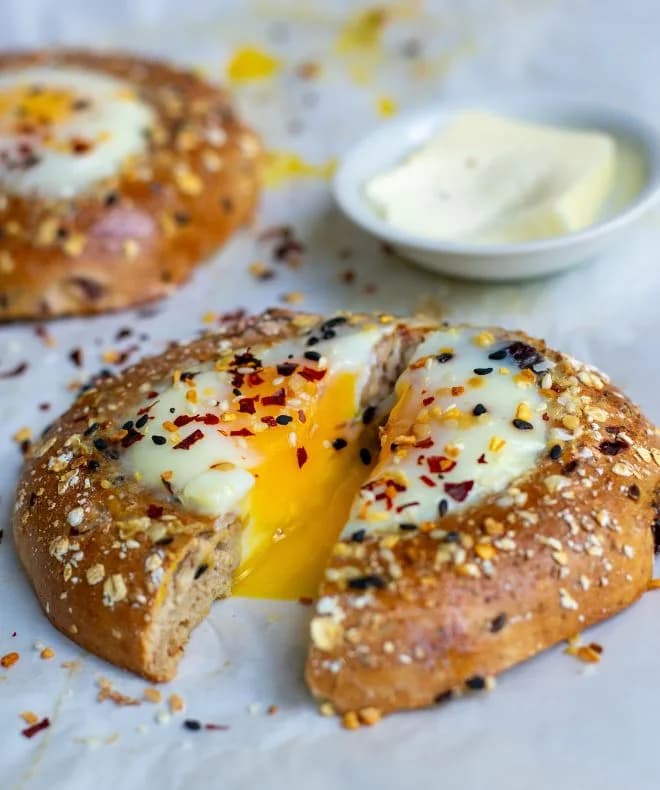 Everything Egg in a Bagel Hole