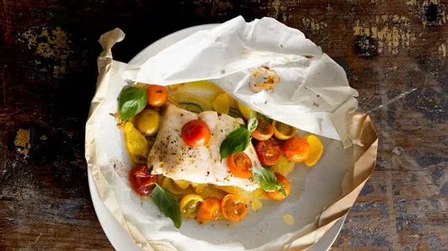 Fish Fillets with Tomatoes, Squash, and Basil