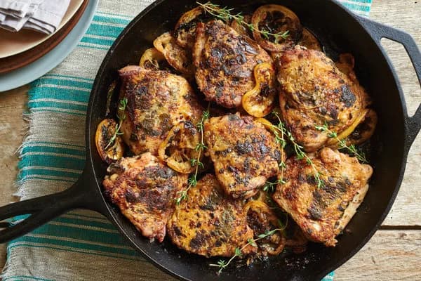 Flattened Chicken Thighs with Roasted Lemon Slices