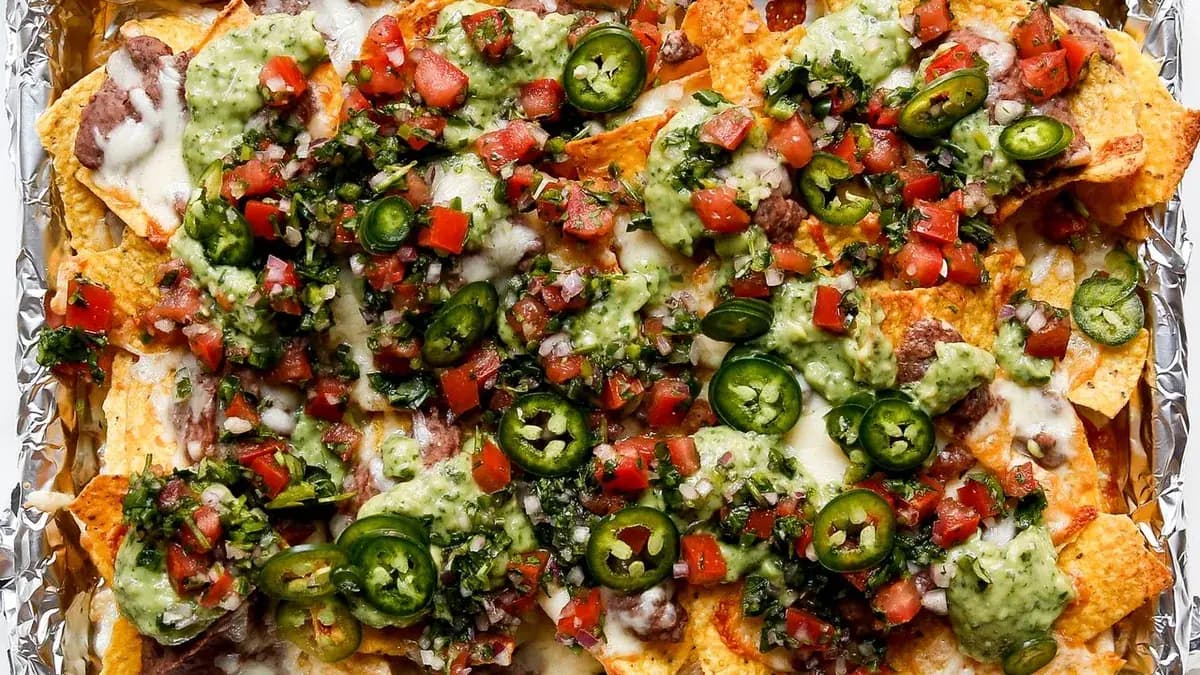 Fully Loaded Black Bean Nachos with Red and Green Salsas