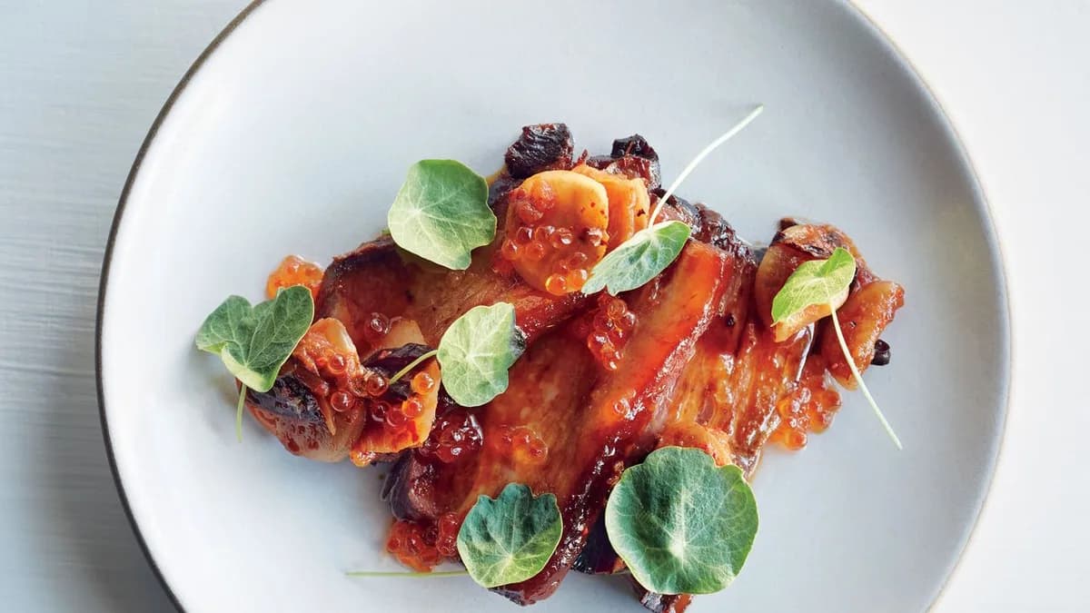 Galangal-Braised Pork Belly with Trout Roe