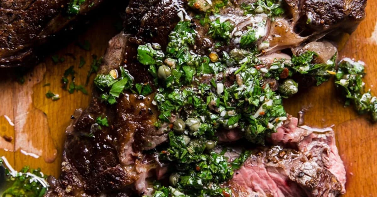 Grilled Rib Eye Steak with Italian Salsa Verde