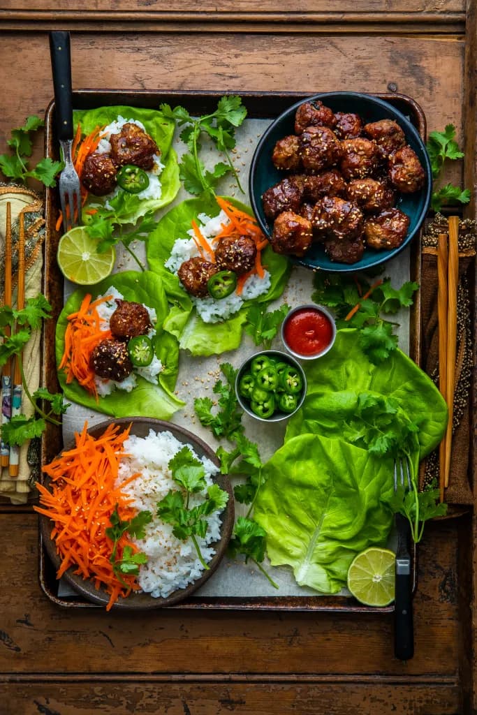 Hoisin Meatball Lettuce Wraps