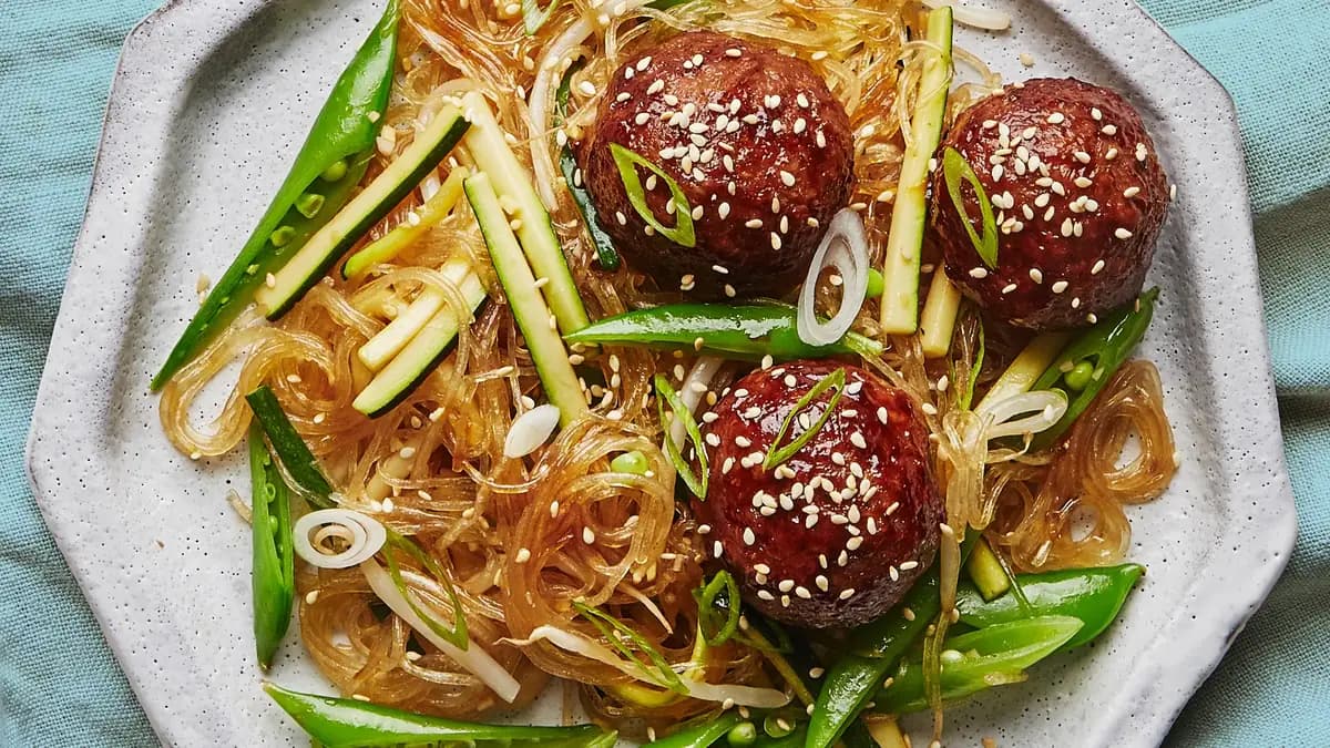 Hoisin-Turkey Meatballs with Glass Noodles