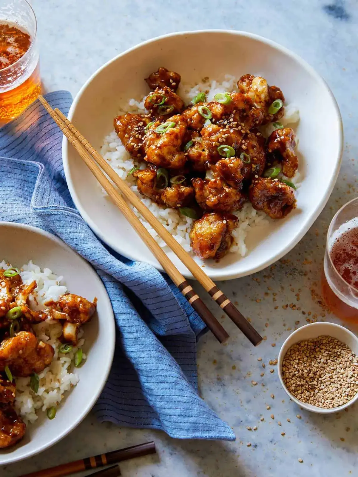 Honey-Garlic Cauliflower Over Steamed Rice