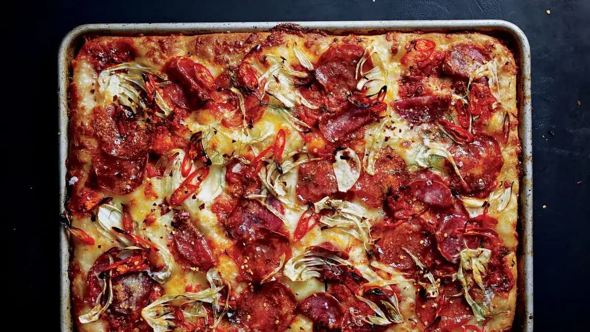 Hot and Sweet Soppressata and Fennel Grandma Pie