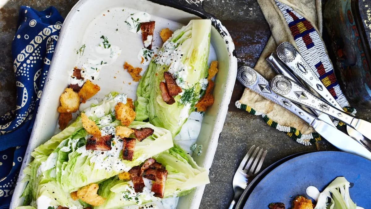 Iceberg Wedges with Grilled Bacon and Croutons