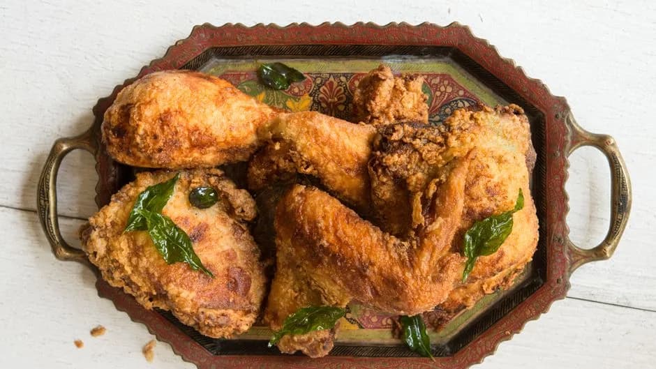 Kerala-Style Fried Chicken with Coconut Oil and Curry Leaves