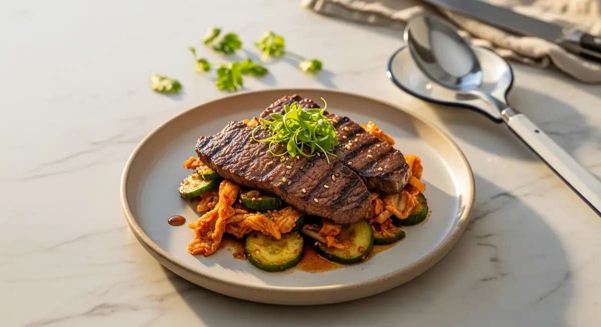 Korean BBQ Beef with Cucumber Kimchi