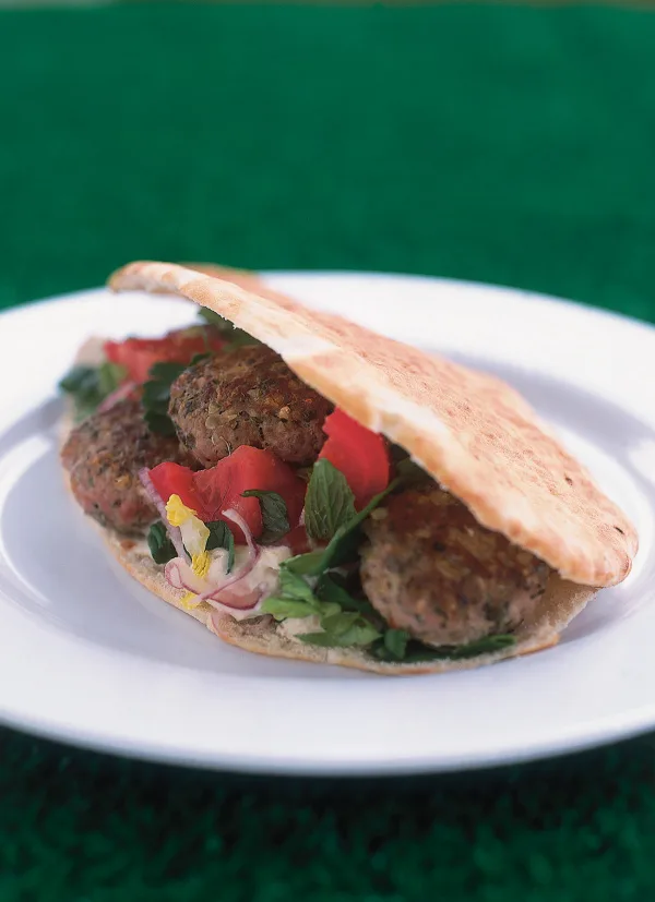 Lamb Patties with Hummus and Pitta