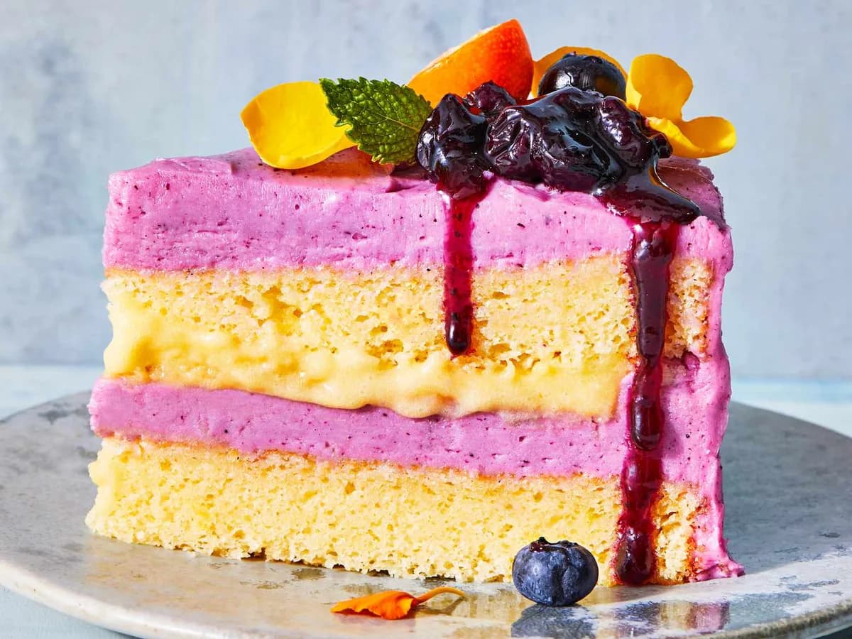 Lemon Chiffon Cake with Blueberry-Coriander Buttercream