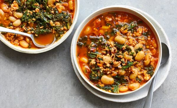 Lemony White Bean Soup with Turkey and Greens