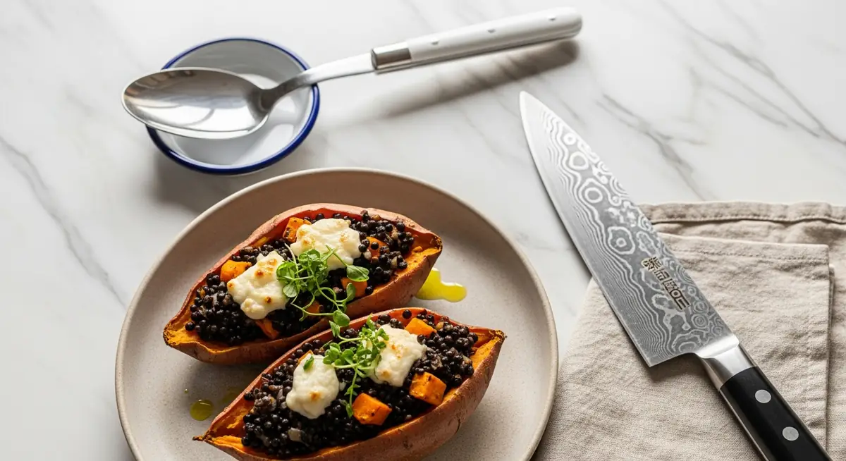 Lentil and Goat Cheese Stuffed Sweet Potatoes