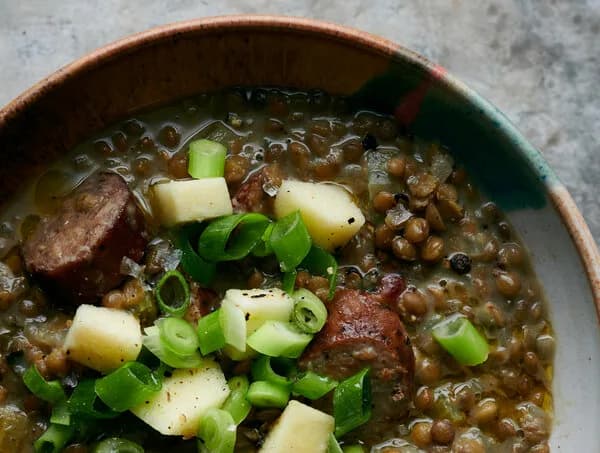 Lentil Soup with Smoked Sausage and Apples
