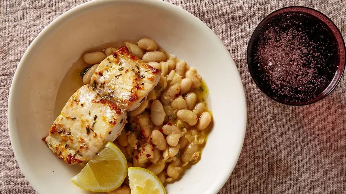 Mahi-Mahi with Smashed White Beans and Sage